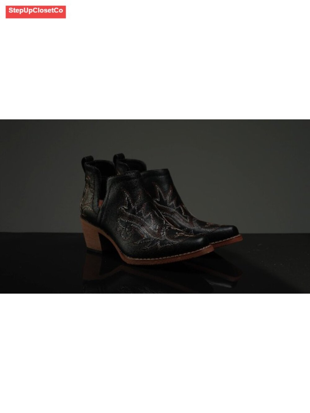 Women's Cowgirl Ankle Boots with Chunky Heel, Square Toe, Vegan Leather - Picture 6 of 6
